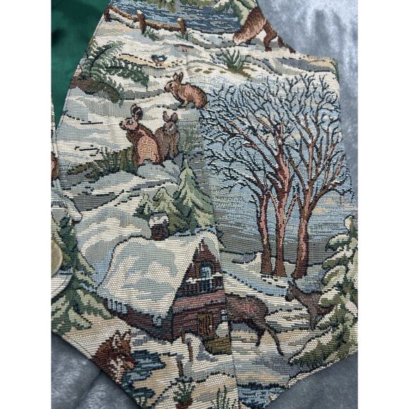 Vintage 90’s Tapestry Vest Fox Trees Snow Winter Birds Bunnies Cottagecore Large - Picture 8 of 9